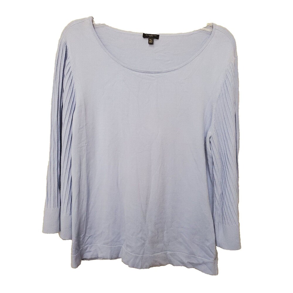 Talbots Petite Blue Ribbed Sleeve Scoop Neck Pullover Sweater Size XLP